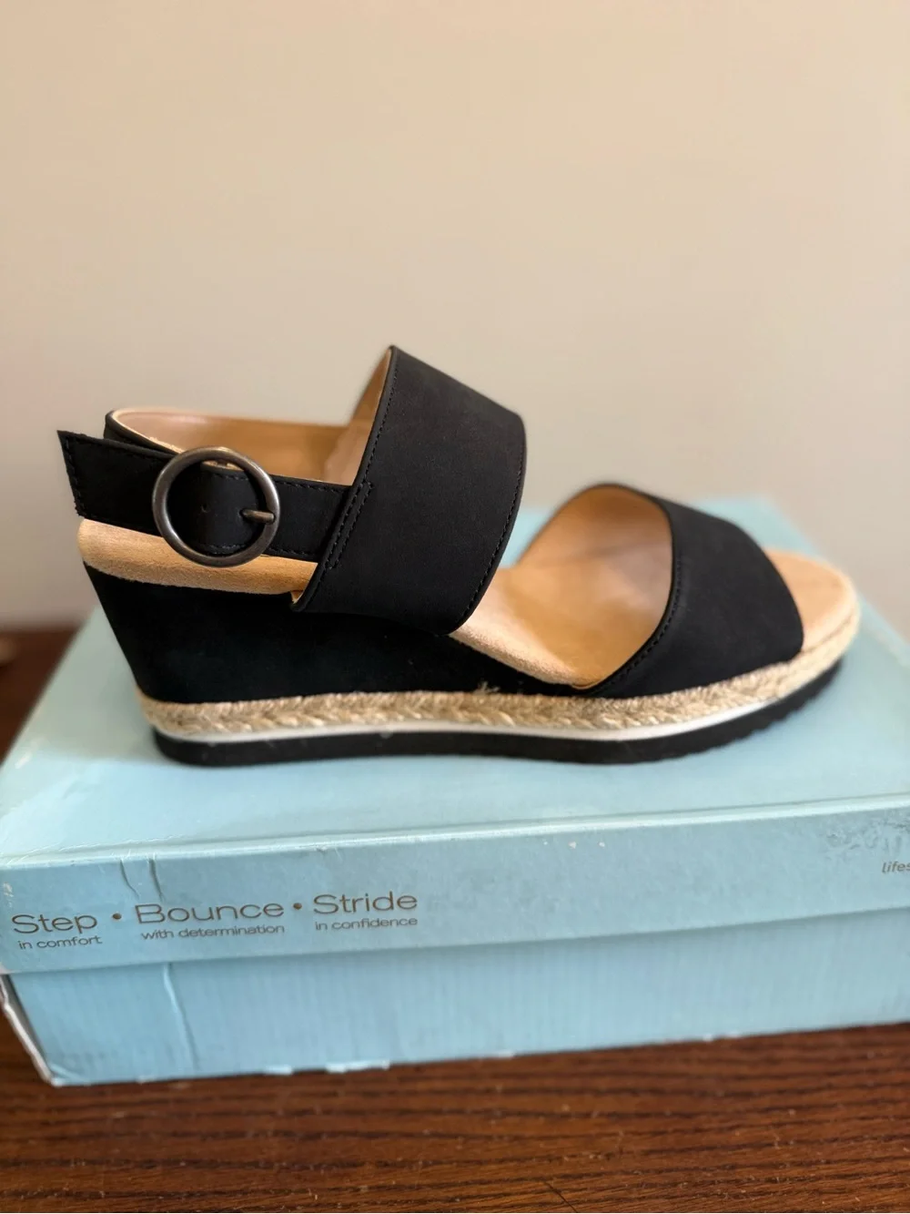 Lifestride Brielle Black Platform Espadrille Sandal - Women's Open Toe Wedge NEW